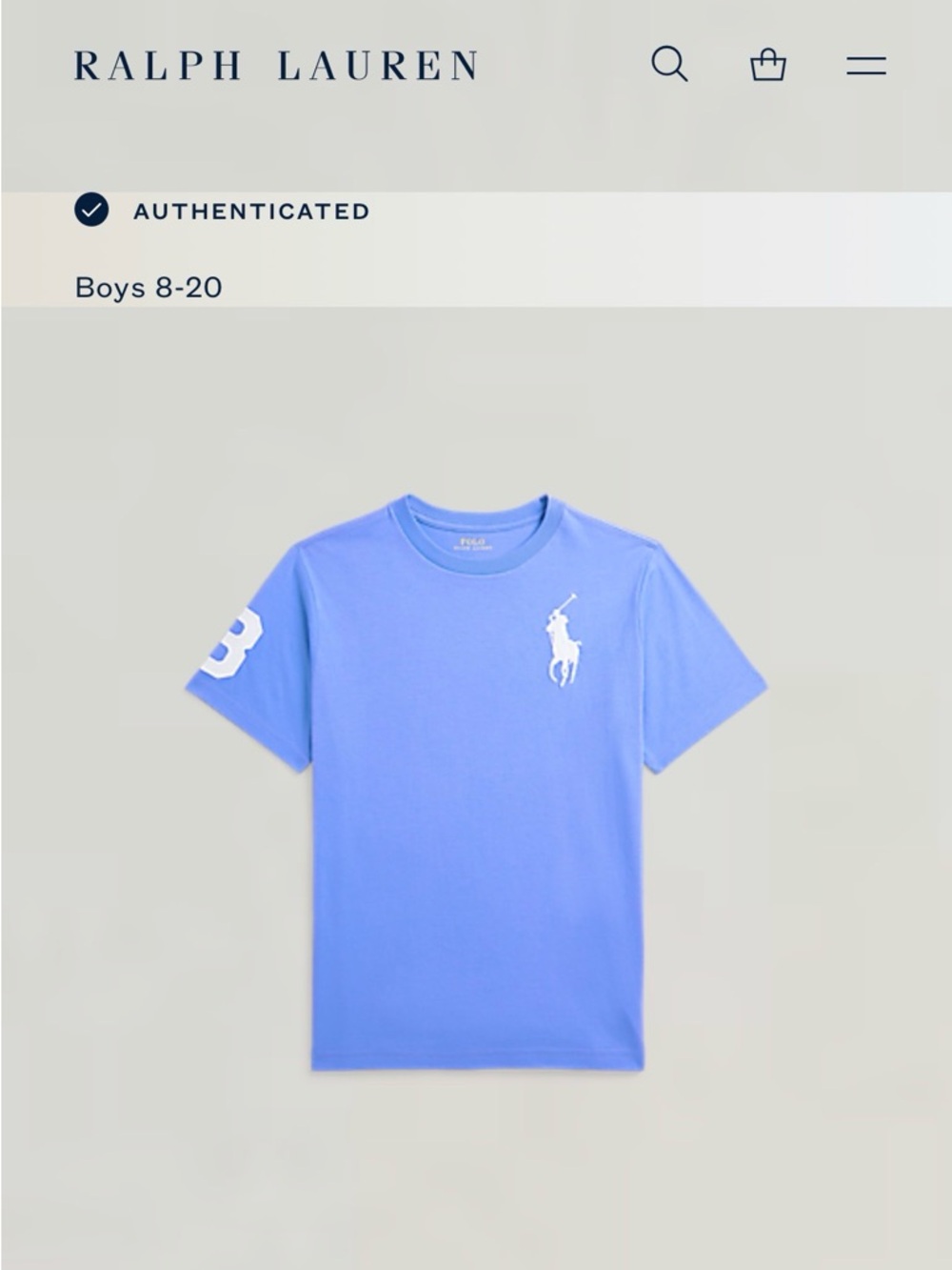 Ralph Lauren Polo Tee Boys large 14-16 short sleeve t-shirt light blue